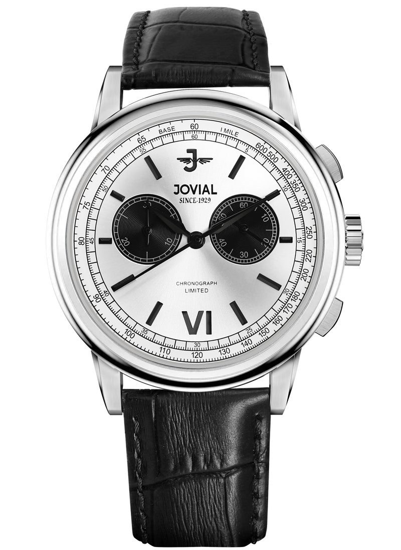 Jovial JOVIAL 9180GSLC11E Men's Leather strap Watch, 42mm, White with black Dial  - Image 1