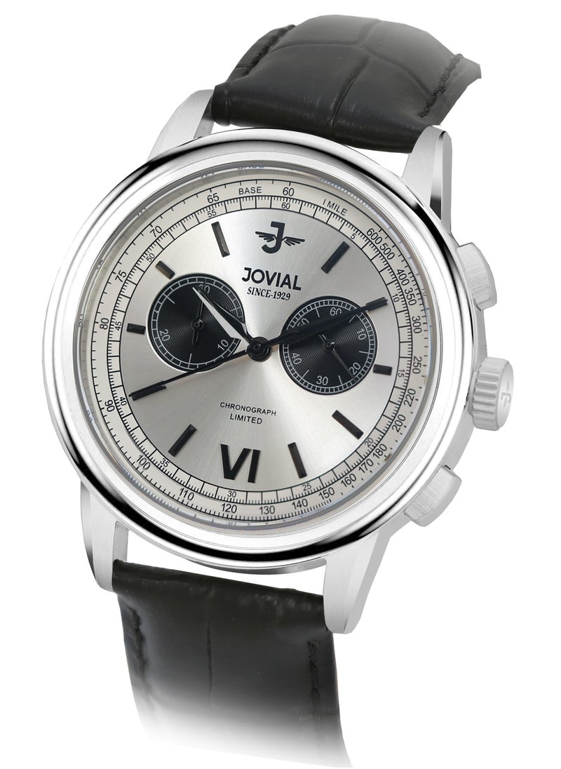 Jovial JOVIAL 9180GSLC11E Men's Leather strap Watch, 42mm, White with black Dial  - Image 2