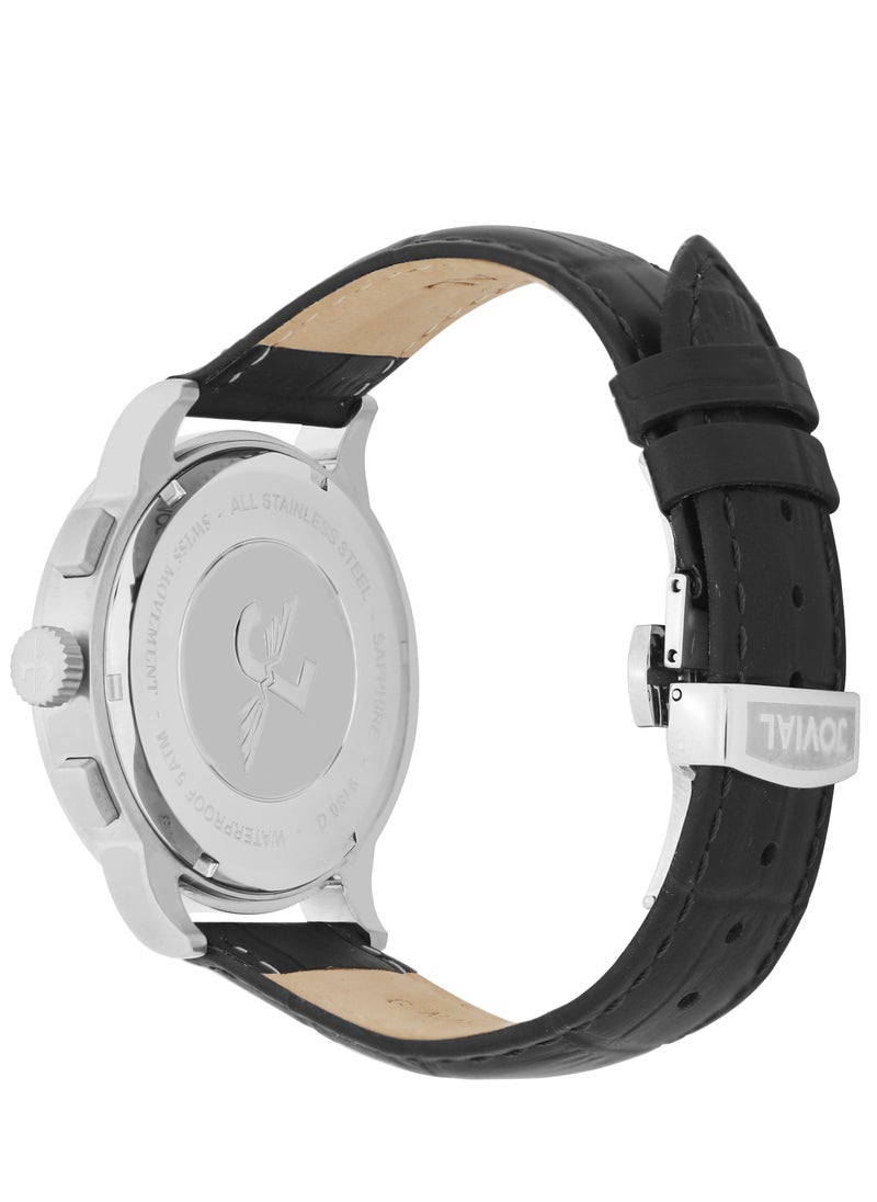 Jovial JOVIAL 9180GSLC11E Men's Leather strap Watch, 42mm, White with black Dial  - Image 3