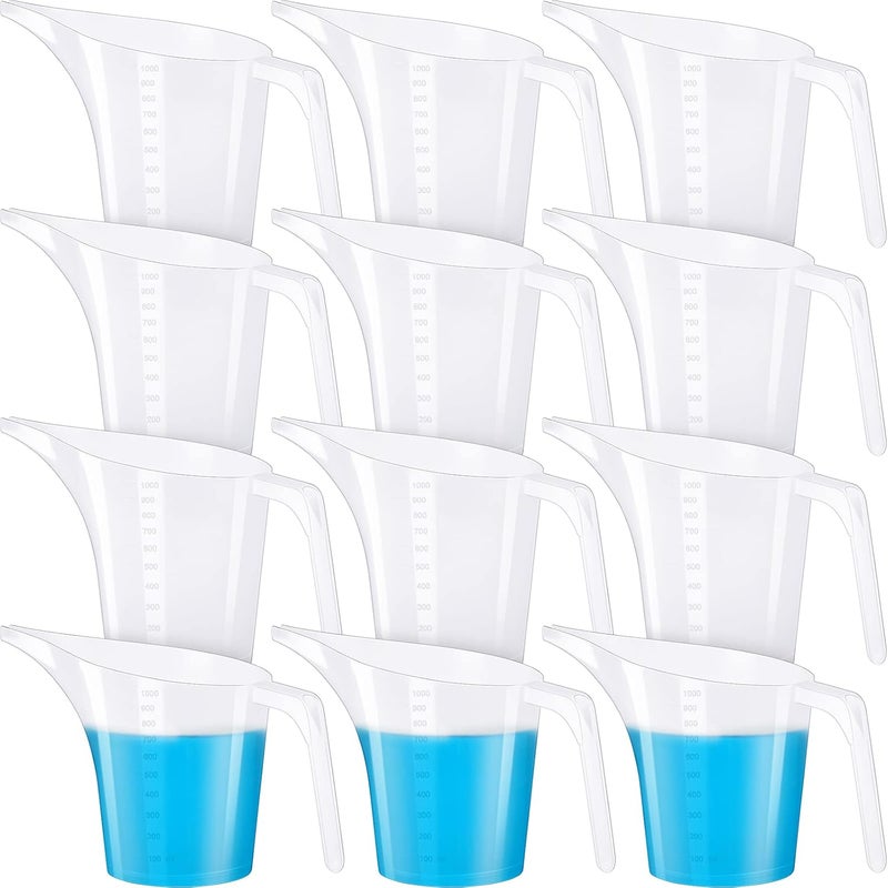 Konohan 12 Pack Measuring Funnel Pitcher 35 oz Plastic Easy Pour Measuring Cup with Spout Candle Pouring Pitcher with Handle Soap Mixing Container for Bakeware Mold Cake Making Oil - Image 1