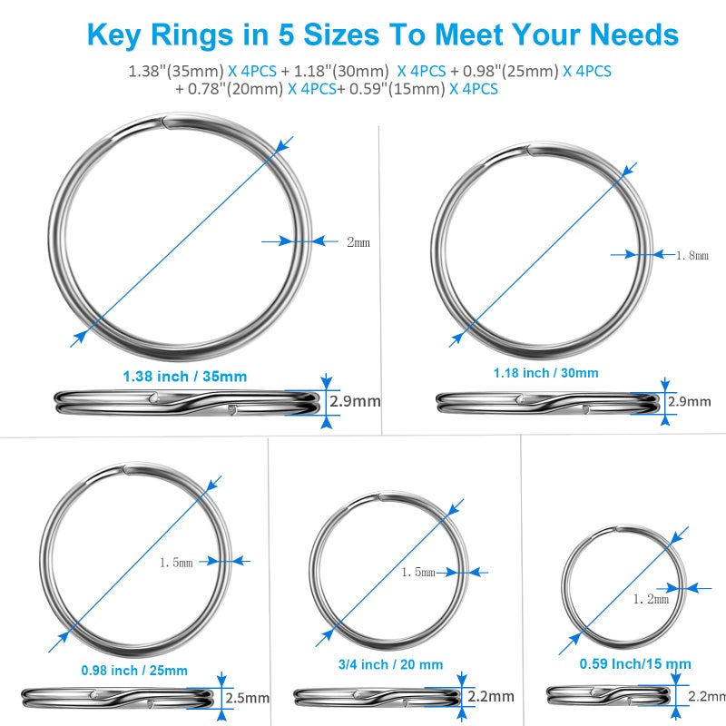 YHYZ YHYZ Split Key Ring Circle Assorted, Metal Round Keyring Durable in 5 Sizes (Small 1/2 inch, 3/4 inch,1 inch, 1.25 inch, Large 1.38 inch), for Dog Pet Collar DIY Tag Jewelry Car Key (Round)  - Image 2