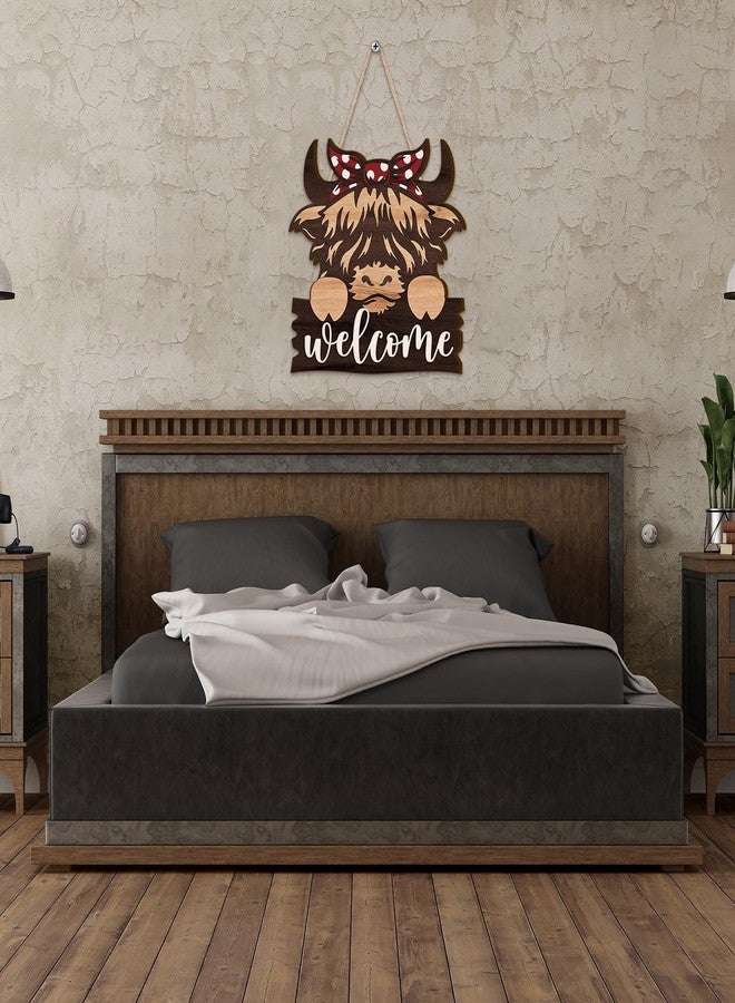 Sieral Highland Cow Decor Highland Cow Welcome Door Hanger Sign Rustic Brown Wooden Farmhouse Animal Decoration for Front Door Porch Window Decor Indoor Outdoor 12 x 11.87 Inches - Image 5