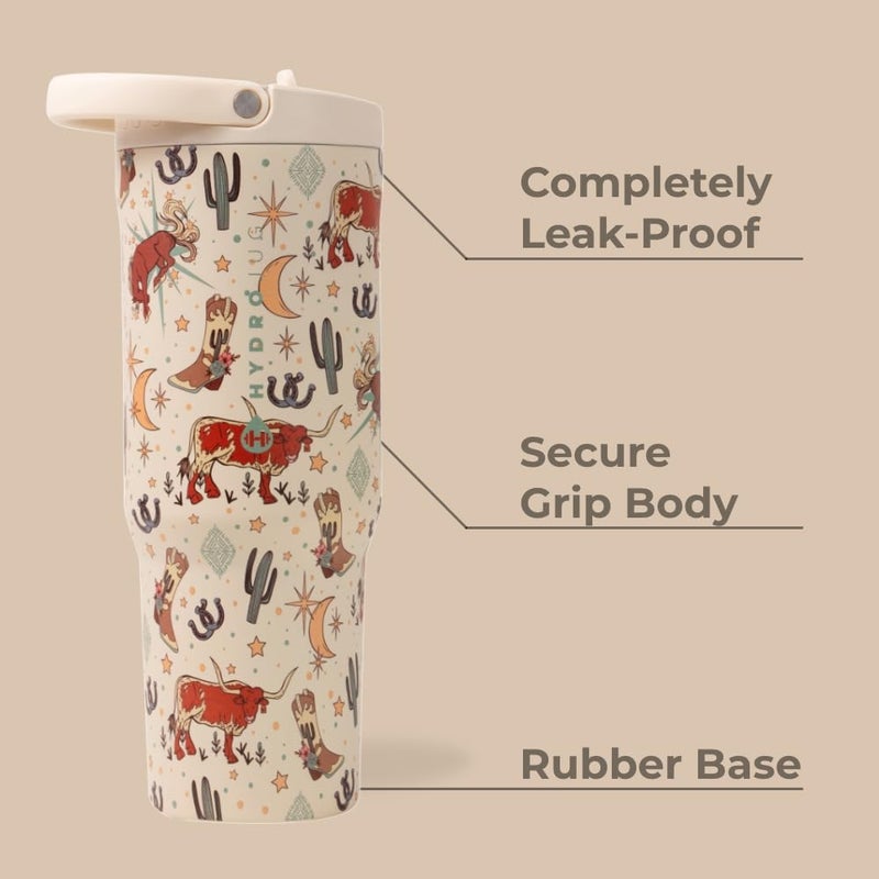 HydroJug Sport - Stainless Steel Tumbler with Straw, Vacuum Insulated, 40oz Leakproof Water Bottle, Ergonomic Design, Reusable, Dishwasher Safe, Rubber Base, Durable for Gym or Outdoors, Rodeo - Image 2