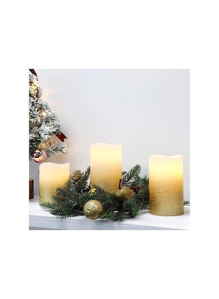 Set of 3 Silver Real Wax Battery Powered Candle Wave Edge Flameless Candles Flashing Electric Candles with 6-Hour Timer for Home Parties Events - Image 3
