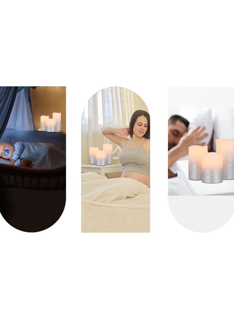 Set of 3 Silver Real Wax Battery Powered Candle Wave Edge Flameless Candles Flashing Electric Candles with 6-Hour Timer for Home Parties Events - Image 4