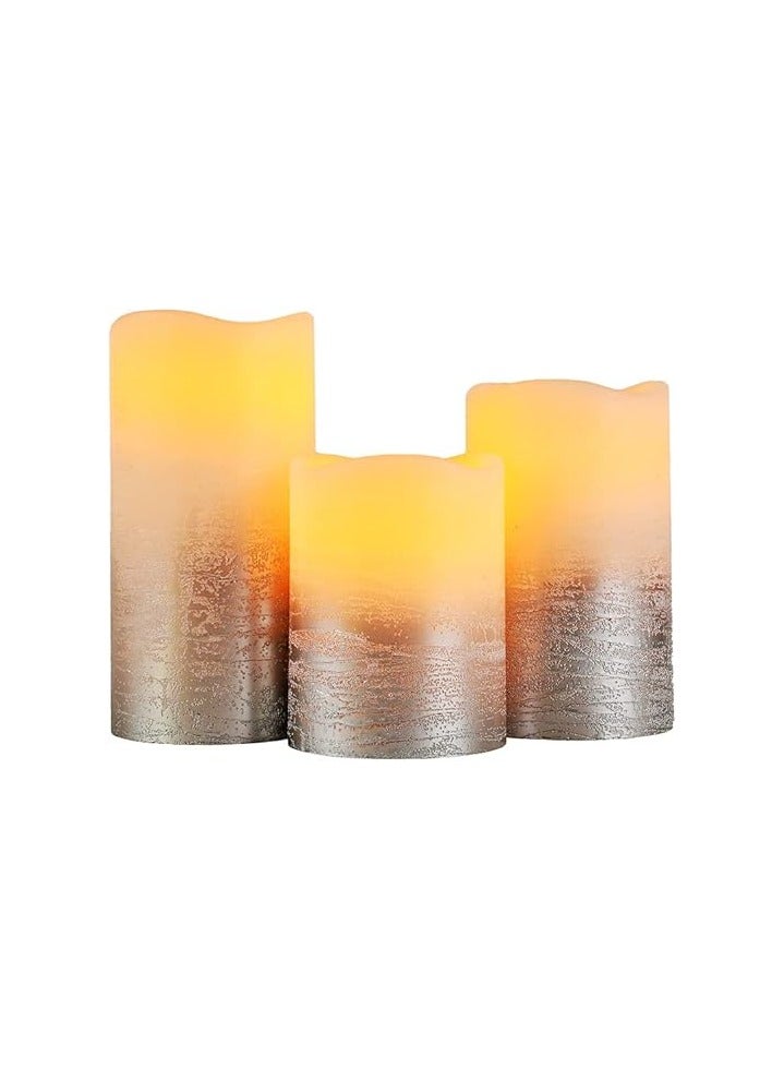 Set of 3 Silver Real Wax Battery Powered Candle Wave Edge Flameless Candles Flashing Electric Candles with 6-Hour Timer for Home Parties Events - Image 2