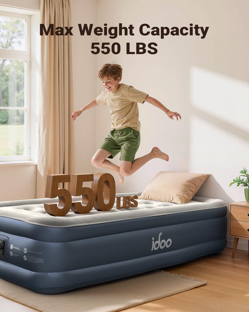 iDOO Twin Air Mattress with Built in Pump, 18" Raised Compact Blow up Mattress, Inflatable Mattress for Camping Guest Home, Portable Travel Air Bed, 2-Min Quick Inflation Deflation, Colchon inflable - Image 5