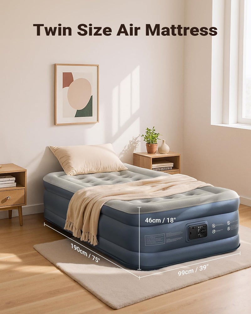 iDOO Twin Air Mattress with Built in Pump, 18" Raised Compact Blow up Mattress, Inflatable Mattress for Camping Guest Home, Portable Travel Air Bed, 2-Min Quick Inflation Deflation, Colchon inflable - Image 3