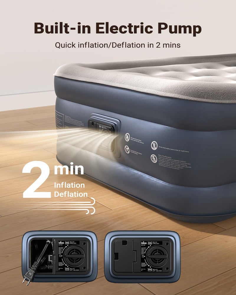 iDOO Twin Air Mattress with Built in Pump, 18" Raised Compact Blow up Mattress, Inflatable Mattress for Camping Guest Home, Portable Travel Air Bed, 2-Min Quick Inflation Deflation, Colchon inflable - Image 4