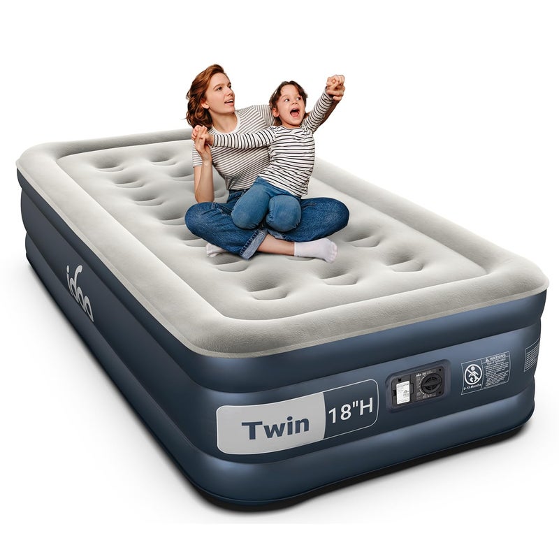 iDOO Twin Air Mattress with Built in Pump, 18" Raised Compact Blow up Mattress, Inflatable Mattress for Camping Guest Home, Portable Travel Air Bed, 2-Min Quick Inflation Deflation, Colchon inflable - Image 1