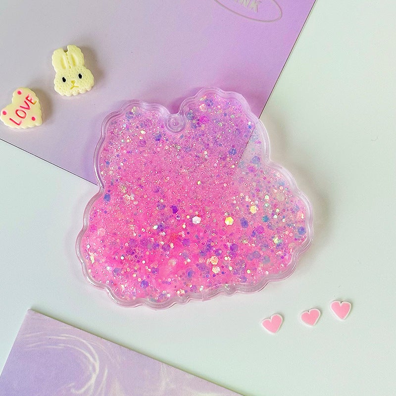Large Quicksand Guka Brick Acrylic Keychain Pink [Rabbit shape] with bead chain 