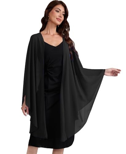 Baoqiya Chiffon Shawls and Wraps Wedding Party Shawl Scarf for Women Bridal Evening Dress on Special Occasion Dresses (Black) - Image 1