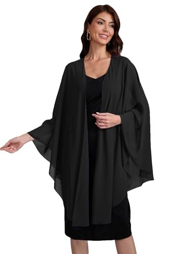 Baoqiya Chiffon Shawls and Wraps Wedding Party Shawl Scarf for Women Bridal Evening Dress on Special Occasion Dresses (Black) - Image 4