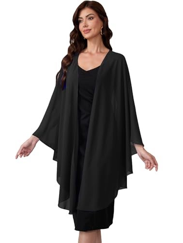 Baoqiya Chiffon Shawls and Wraps Wedding Party Shawl Scarf for Women Bridal Evening Dress on Special Occasion Dresses (Black) - Image 2