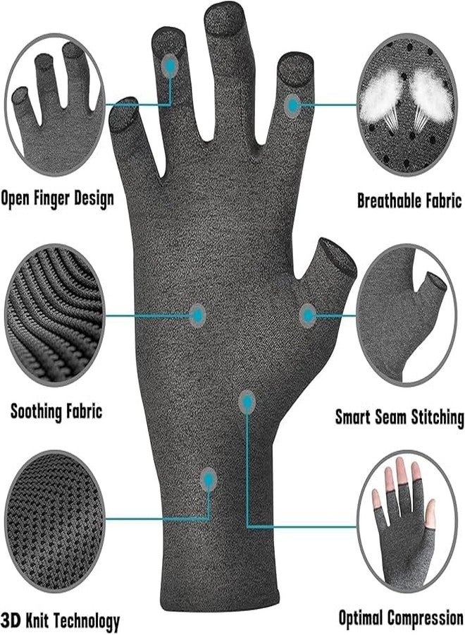 Cetaplast Arthritis Compression Gloves, Gray Half-Finger Design, Pain Relief Support for Joint Inflammation, Therapeutic Comfort Fit large - Image 4