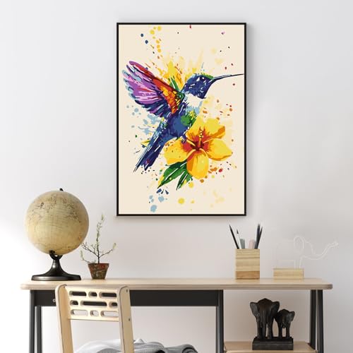 Yezavesu Framed Paint by Numbers Kit for Adults Beginner Kids Ages 812 Hummingbird Paint by Numbers With Frame DIY Watercolor Number Painting for Adults Hummingbird for Home Wall Decor Gift 8x 12 inch - Image 3