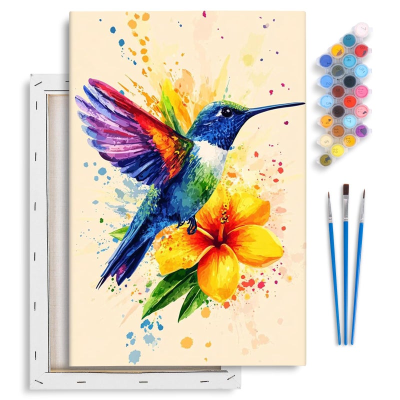 Yezavesu Framed Paint by Numbers Kit for Adults Beginner Kids Ages 812 Hummingbird Paint by Numbers With Frame DIY Watercolor Number Painting for Adults Hummingbird for Home Wall Decor Gift 8x 12 inch - Image 2
