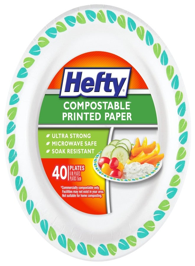 Hefty Compostable Printed Small Paper Plates for Desserts and Appetizers, Soak Resistant and Microwave Safe Compostable Plates, 6 Inch, 40 Count - Image 1