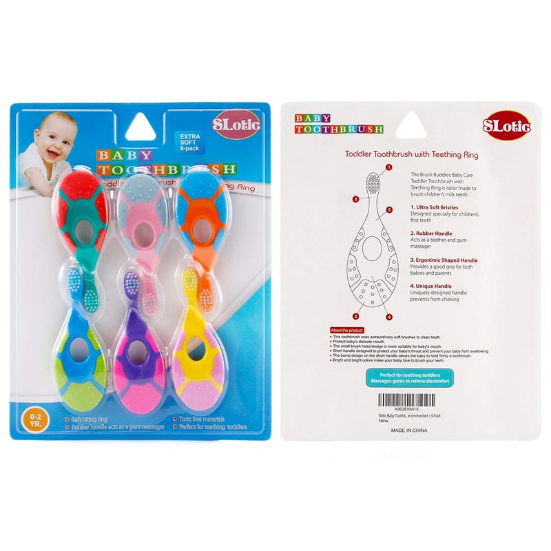 Slotic Baby Toothbrush & Toddler Toothbrush for Age 0-2 Years Old | Extra Soft Bristle for Baby Teeth & Infant Gums | Easy-Grip Finger Handle & Teething Pad | Dentist Recommended | 6-Pack - Image 5