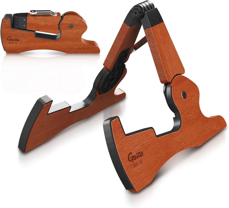 Guitto Wooden Guitar Stand - Collapsible Electric Bass Guitar Floor Stand Foldable for Acoustic, Banjo,Ukulele - GGS-13 - Image 1