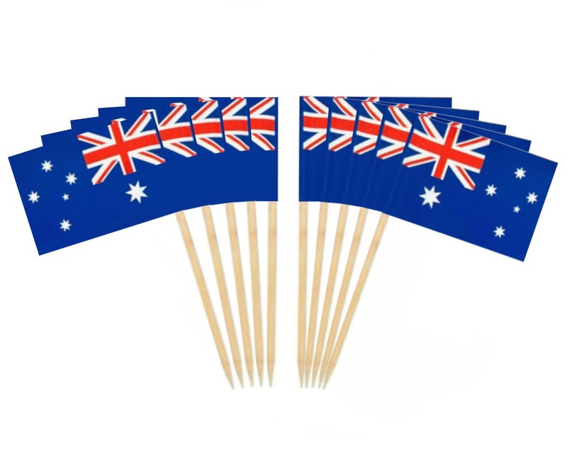 JAVD CYPS 100 Pcs Australia Flag Australian Toothpick Flags Small Mini Stick Cupcake Toppers Australian FlagsCountry Picks Party Decoration Celebration Cocktail Food Bar Cake Flags - Image 3