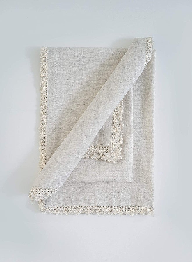 Fingercraft Dinner Napkins Cloth Cotton Blend 12 Pack Premium Quality Mitered Corners Small Table Napkins with Classic Ivory Lace 12 inch Size for Every Day Use in Home and Restaurant Ivory - Image 2
