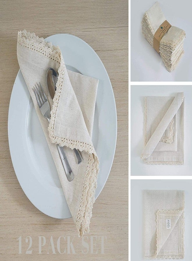 Fingercraft Dinner Napkins Cloth Cotton Blend 12 Pack Premium Quality Mitered Corners Small Table Napkins with Classic Ivory Lace 12 inch Size for Every Day Use in Home and Restaurant Ivory - Image 4