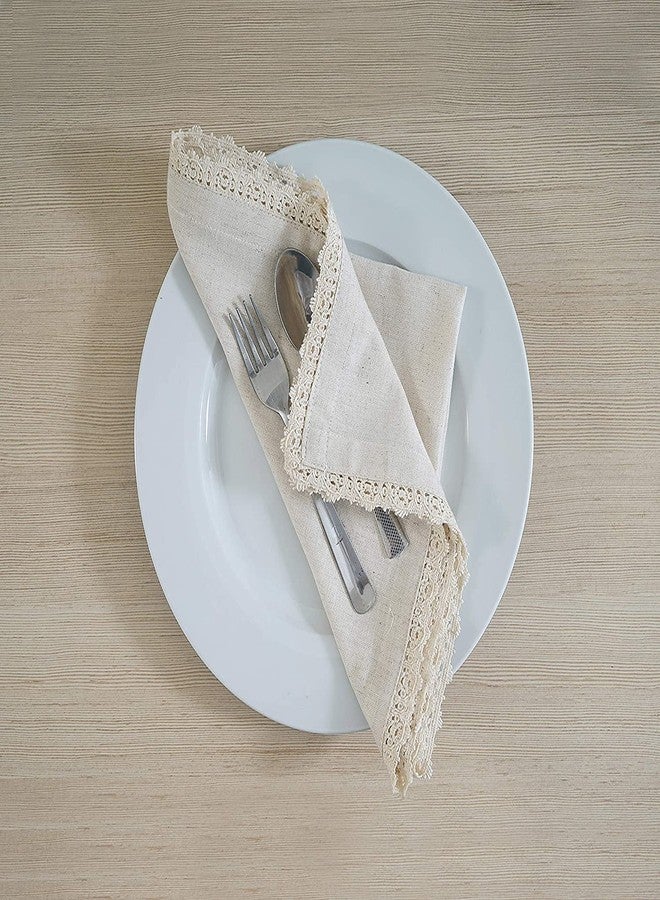 Fingercraft Dinner Napkins Cloth Cotton Blend 12 Pack Premium Quality Mitered Corners Small Table Napkins with Classic Ivory Lace 12 inch Size for Every Day Use in Home and Restaurant Ivory - Image 1