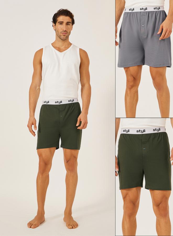 Styli Pack of 2 - Knitted Boxer With Elasticated Waistband  - Image 1