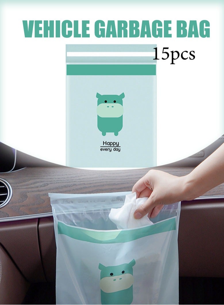 Self Adhesive Trash Bags 15 Pcs,Waterproof Car Garbage Bag Disposable Trash Bags Leak Proof,Vomit Bags For Cars,Kitchens,Bedrooms,Study Rooms,Travel,Camping,Office  - Image 1