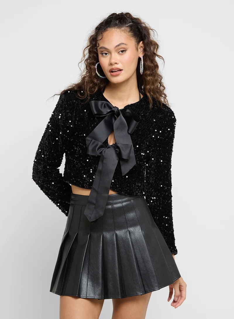 Ginger Bow Tie Up Sequin Jacket