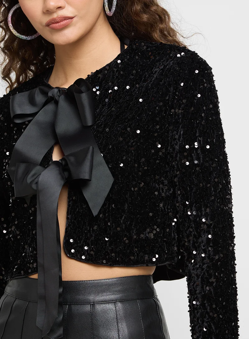 Ginger Bow Tie Up Sequin Jacket