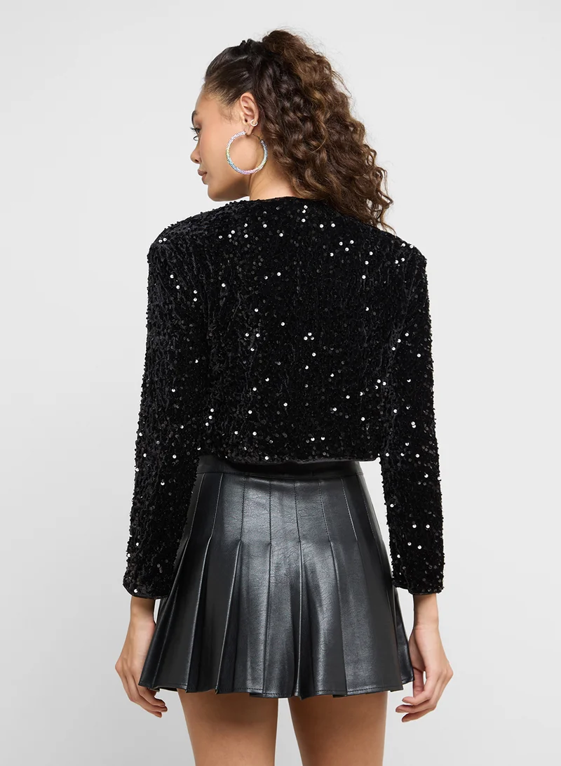 Ginger Bow Tie Up Sequin Jacket