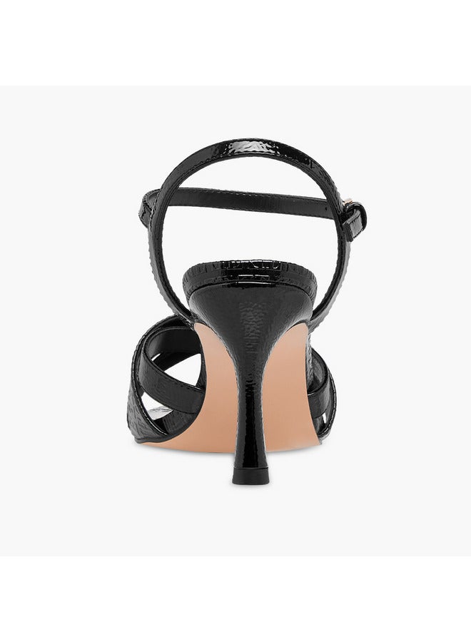 ELLE Women's Monogram Embossed Sandals with Stiletto Heels and Buckle Closure - Image 5