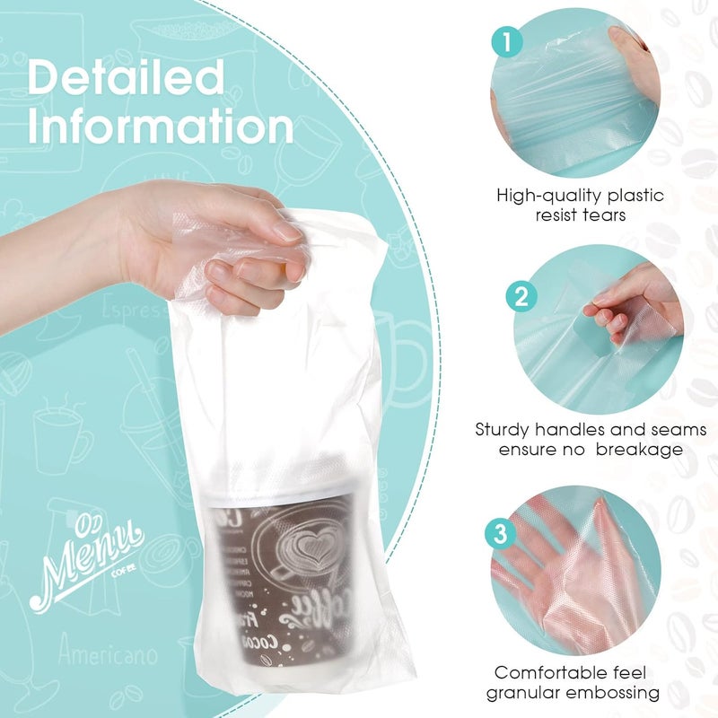 Teling 200 Pcs Clear Handle Drink Drinking Poly Plastic Packaging Bags Drink Carriers for Delivery Take Out Cup Holder Beverage Bar Restaurant Coffee Shop Supplies, 16 x 24 cm - Image 4
