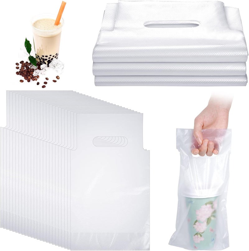 Teling 200 Pcs Clear Handle Drink Drinking Poly Plastic Packaging Bags Drink Carriers for Delivery Take Out Cup Holder Beverage Bar Restaurant Coffee Shop Supplies, 16 x 24 cm - Image 1