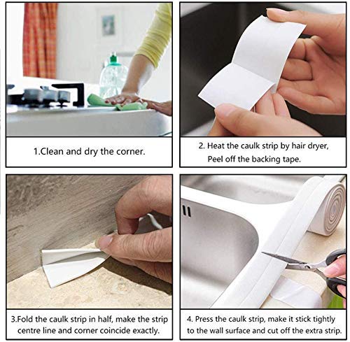 Orrda Orrda Caulk Strip PVC Self Adhesive Wall Seal Ring Caulk Tape Caulking Sealing Tape for Kitchen Countertop Sink Bathroom Toilet and Bathtub Floor Wall Edge Protector 32 MeterWhite  - Image 3
