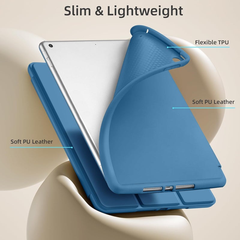 Akkerds Case Compatible with iPad 10.2 Inch 2021/2020/2019, for iPad 9th/8th/7th Generation Case with Pencil Holder, Protective with Soft TPU Back, Auto Sleep/Wake Cover, Bluemist - Image 5