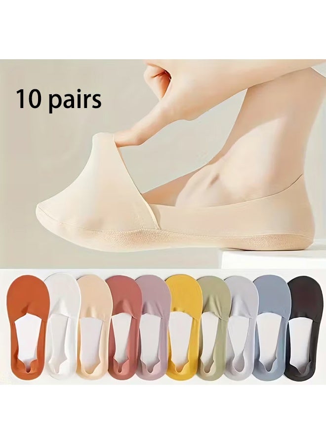 Zeemey Women's Multi-Color Invisible Boat Socks 10 Pairs Set, Ultra-Thin Breathable Short Socks, Low-Cut Anti-Slip-Down Socks - Image 1