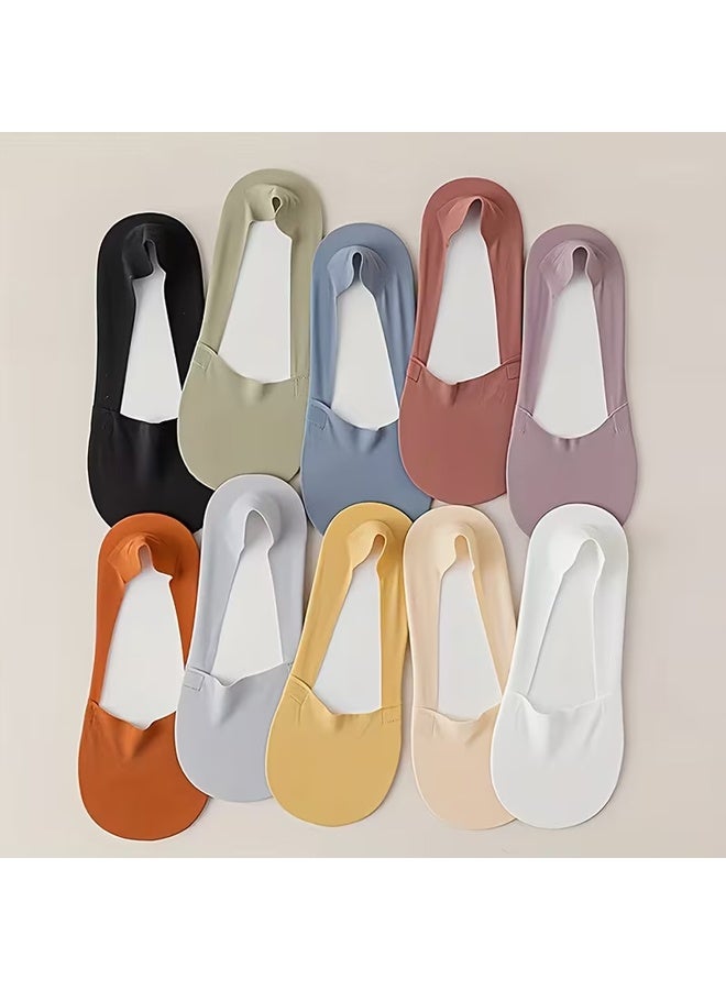 Zeemey Women's Multi-Color Invisible Boat Socks 10 Pairs Set, Ultra-Thin Breathable Short Socks, Low-Cut Anti-Slip-Down Socks - Image 3