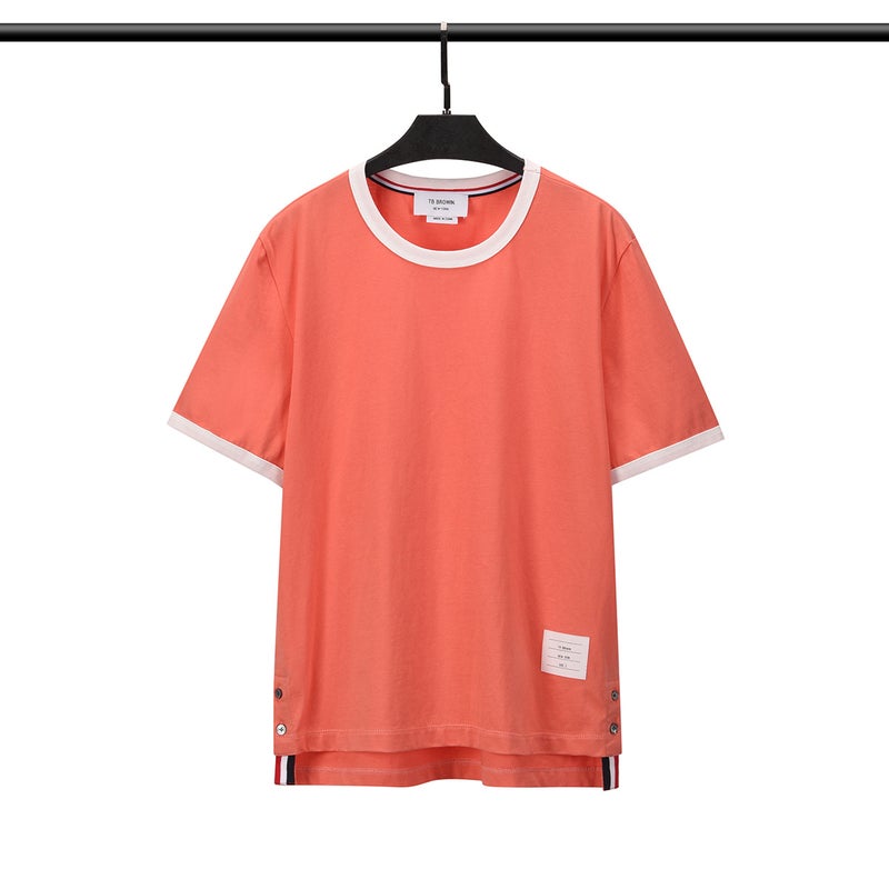 Tb Browin New Round Neck T-Shirt For Men And Women With Color Matching Straight Casual Short Sleeve Split A Generation Of Hair - Image 1