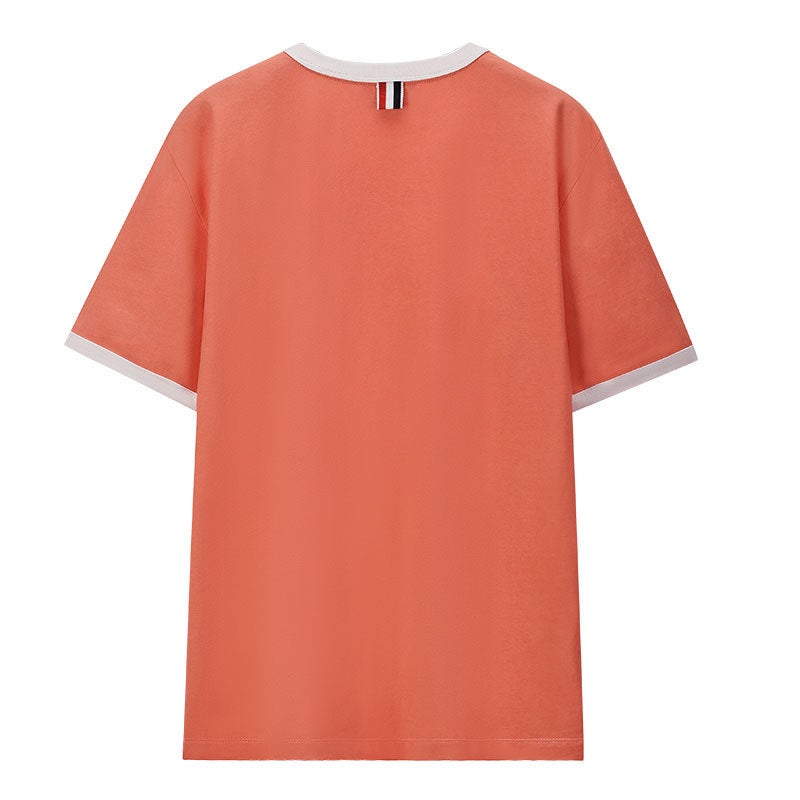 Tb Browin New Round Neck T-Shirt For Men And Women With Color Matching Straight Casual Short Sleeve Split A Generation Of Hair - Image 5