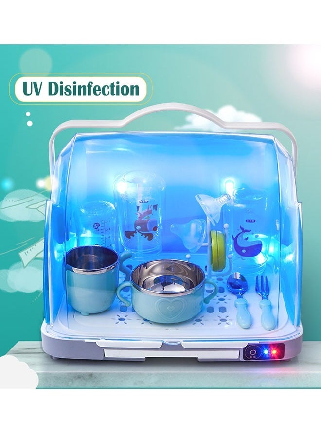 ZCM-HAPPY - Portable Large Baby Bottle Storage Box, Baby Tableware Storage Box, Drain and Dustproof Drying Rack, with UV Disinfection - Image 1