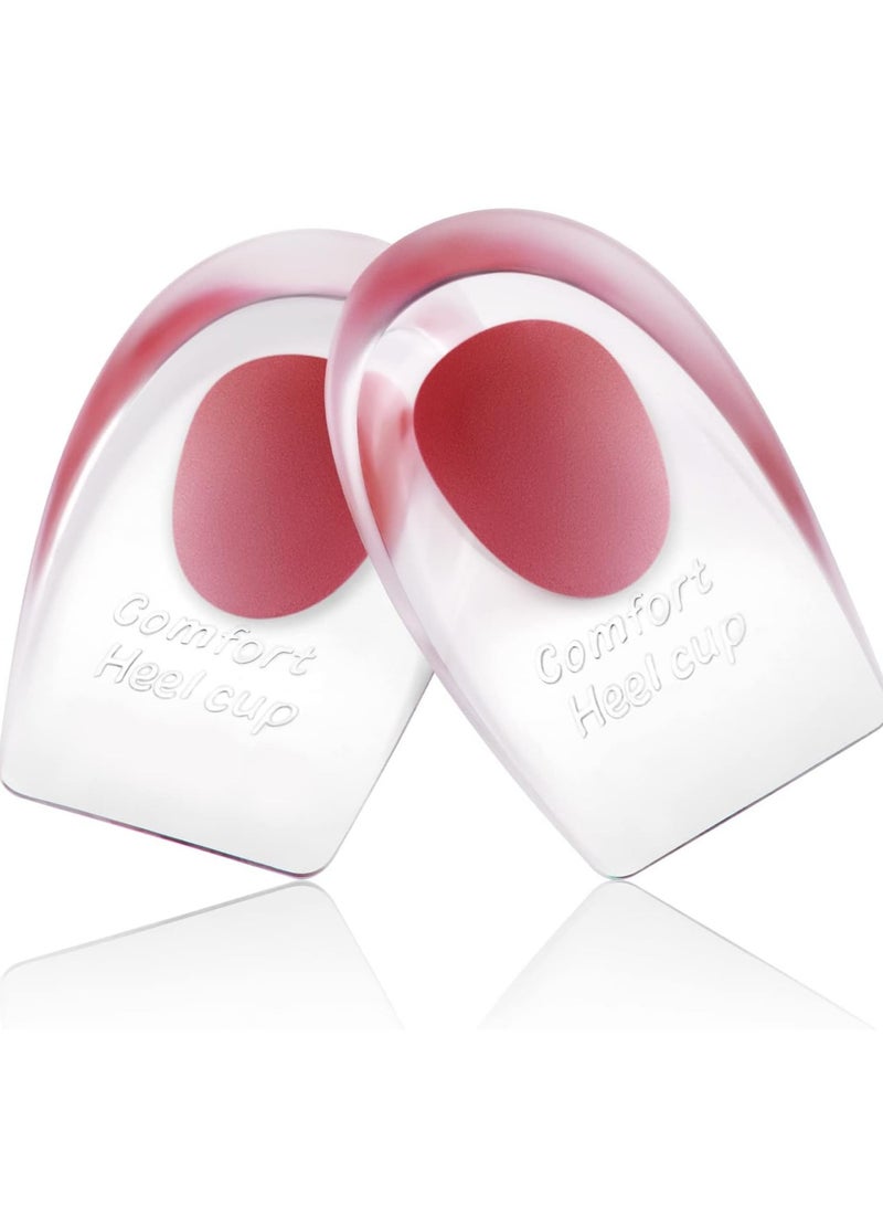 Gel Heel Cushion For Heel Pain Relief Women And Men | Silicone Heel Pad | Plantar Fascitis Inserts Heel Spur Pads| Achillies Heel Support| Cushion Heel Inserts | Standard Size, Red Pair 1 & 2