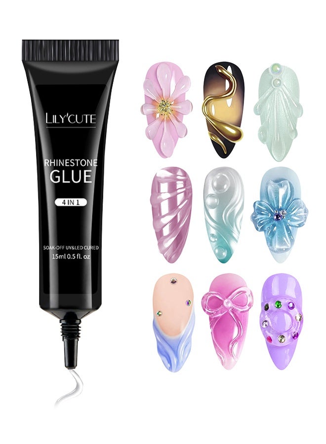 LILYCUTE Rhinestone Glue, 3D Gel Nail Art, Sculpting Gel Glue for Drawing, Molding, Sculpture, Gems and Decoration, No Wipe Clear Gel Polish for DIY Nail Designs, 15g - Image 1