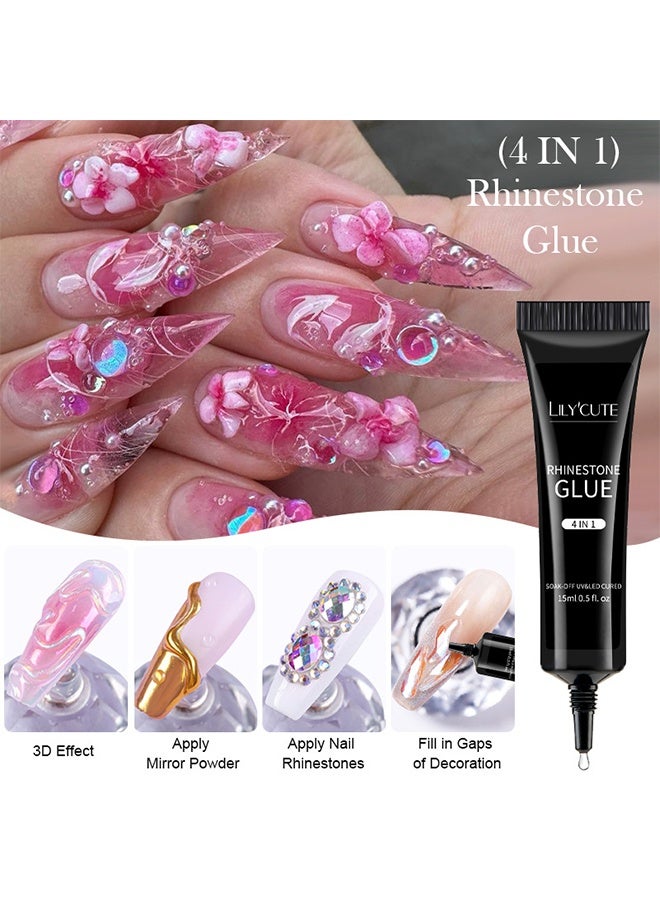 LILYCUTE Rhinestone Glue, 3D Gel Nail Art, Sculpting Gel Glue for Drawing, Molding, Sculpture, Gems and Decoration, No Wipe Clear Gel Polish for DIY Nail Designs, 15g - Image 2