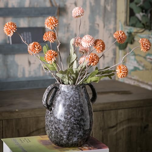 Tanvecle Black Ceramic Vase with 2 Handles, Modern Farmhouse Decor, Rustic Terracotta Pottery, Decorative Flower Vases, Clay Small Vase, Centerpiece for Dining Table - 7 Inch Tall - Image 5