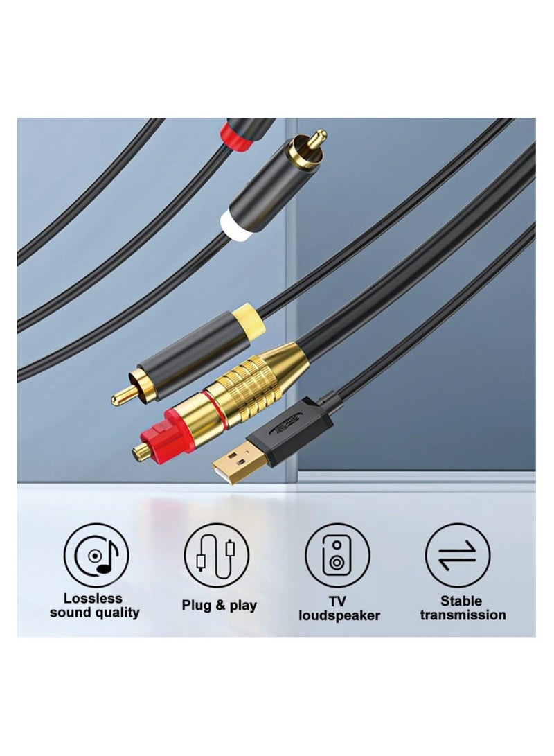 كابل تحويل الصوت الرقمي إلى التناظري AV300، كابل SPDIF/بصري رقمي ومحوري إلى تناظري L/R RCA و3.5 مم ستيريو AUX لأجهزة Xbox/ PS4/ PS5/ التلفزيون/ ستيريو المنزل (3 متر) - Image 2