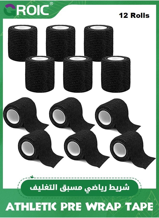 GROIC - 12 Pack Athletic Self Adhesive Bandage, First Aid Self Adherent Cohesive Bandages, Athletic Tape 2 Inches X 5 Yards, Premium Easy Tear First Aid Tape for Wrist, Ankle, Sprains and Swelling - Image 1