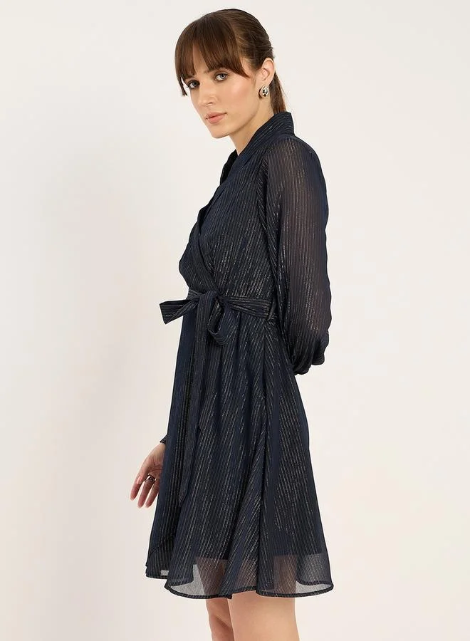 Femmella Femmella Textured V-Neck Wrap Mini Dress with Waist Tie Detail